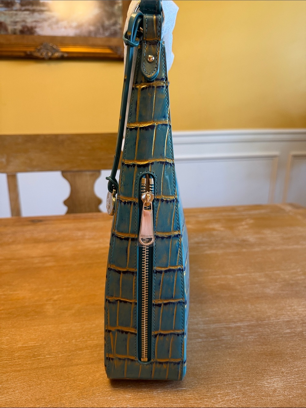 Brahmin Teal Croc-Embossed Tabitha Shoulder Bag - Picture 3 of 6